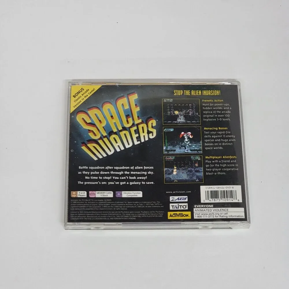Space Invaders (Sony PlayStation 1, 1999) PS1 Black Label CIB - As Is / Untested